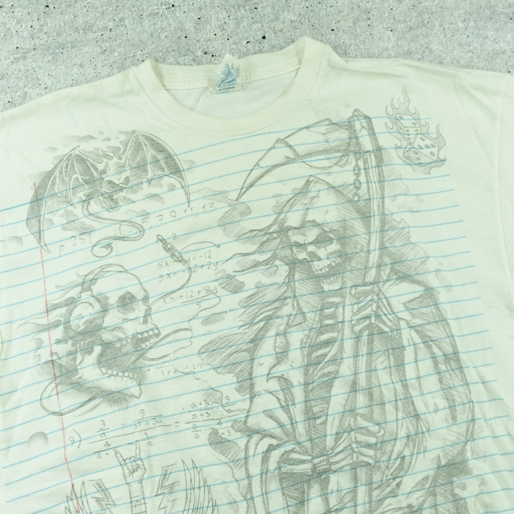 Liquid Blue Y2K Grunge Grim Reaper Flaming Dice Guitar Tshirt Mens Large Skulls